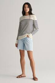 GANT Cream Fine Knit Striped Crew Neck Jumper - Image 3 of 6