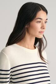 GANT Cream Fine Knit Striped Crew Neck Jumper - Image 4 of 6