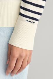 GANT Cream Fine Knit Striped Crew Neck Jumper - Image 5 of 6