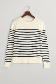 GANT Cream Fine Knit Striped Crew Neck Jumper - Image 6 of 6