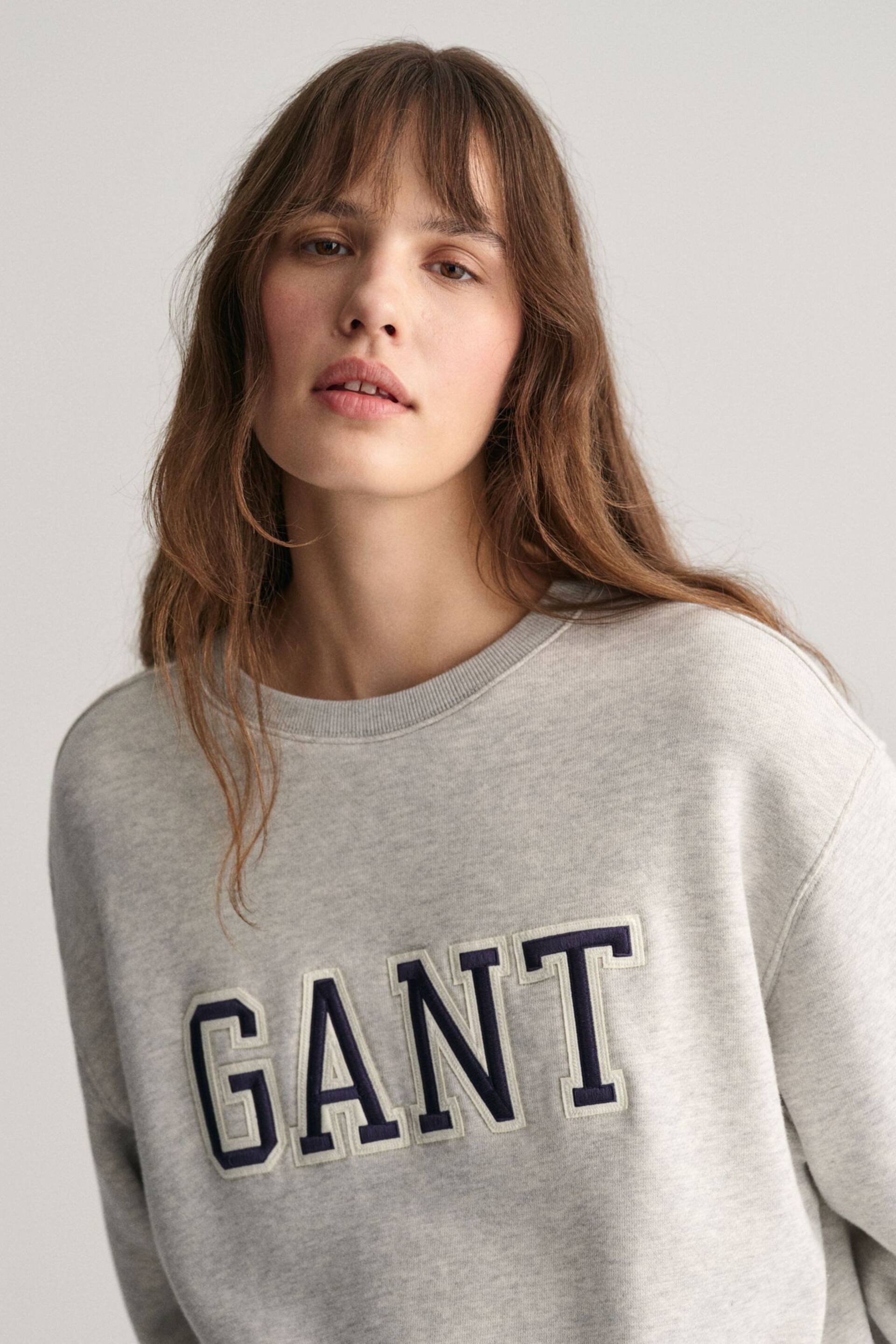 GANT Grey Embroidered Logo Relaxed Fit Sweatshirt - Image 3 of 4