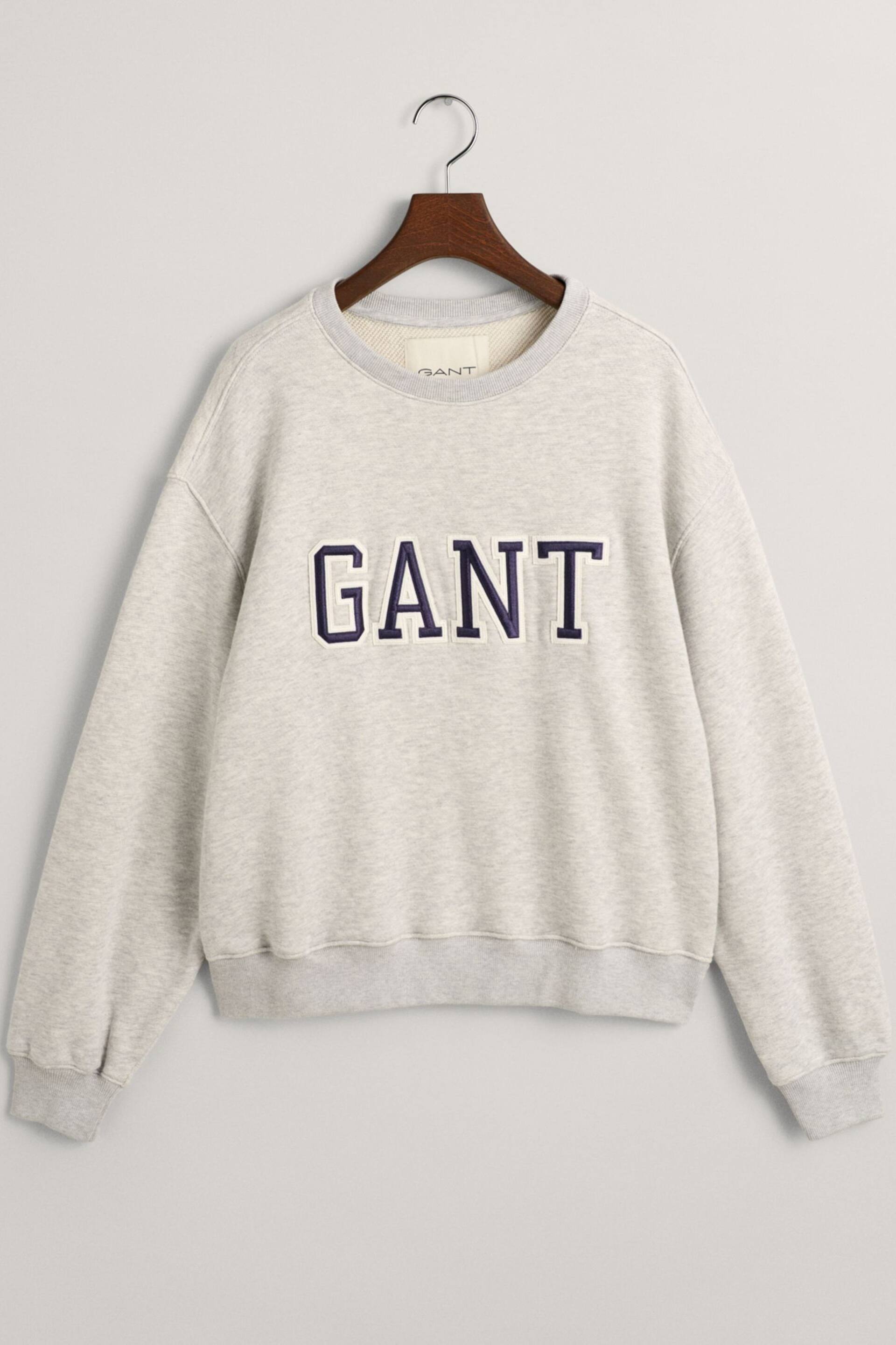 GANT Grey Embroidered Logo Relaxed Fit Sweatshirt - Image 4 of 4