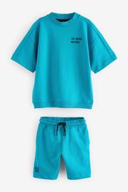 Turquoise Blue Midweight Short Sleeve Crew T-Shirt and Shorts Set (3-16yrs) - Image 1 of 4