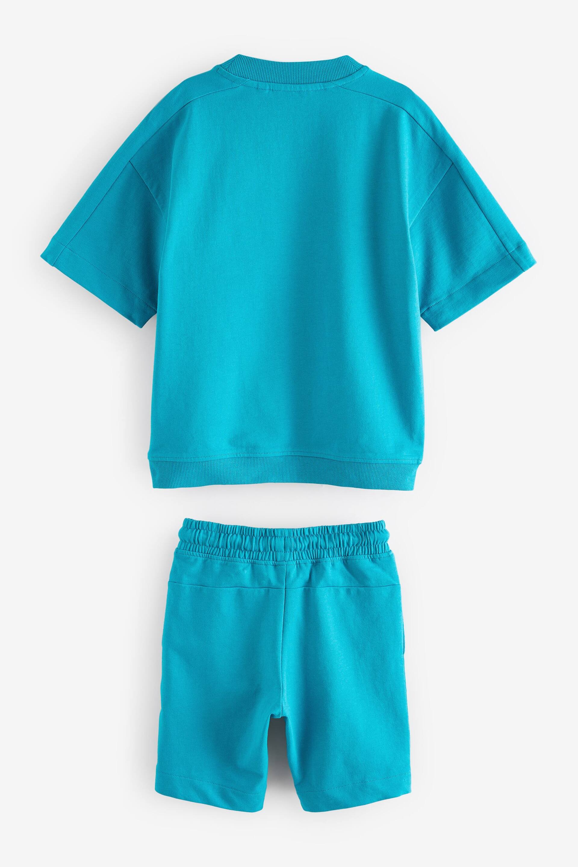 Turquoise Blue Midweight Short Sleeve Crew T-Shirt and Shorts Set (3-16yrs) - Image 2 of 4