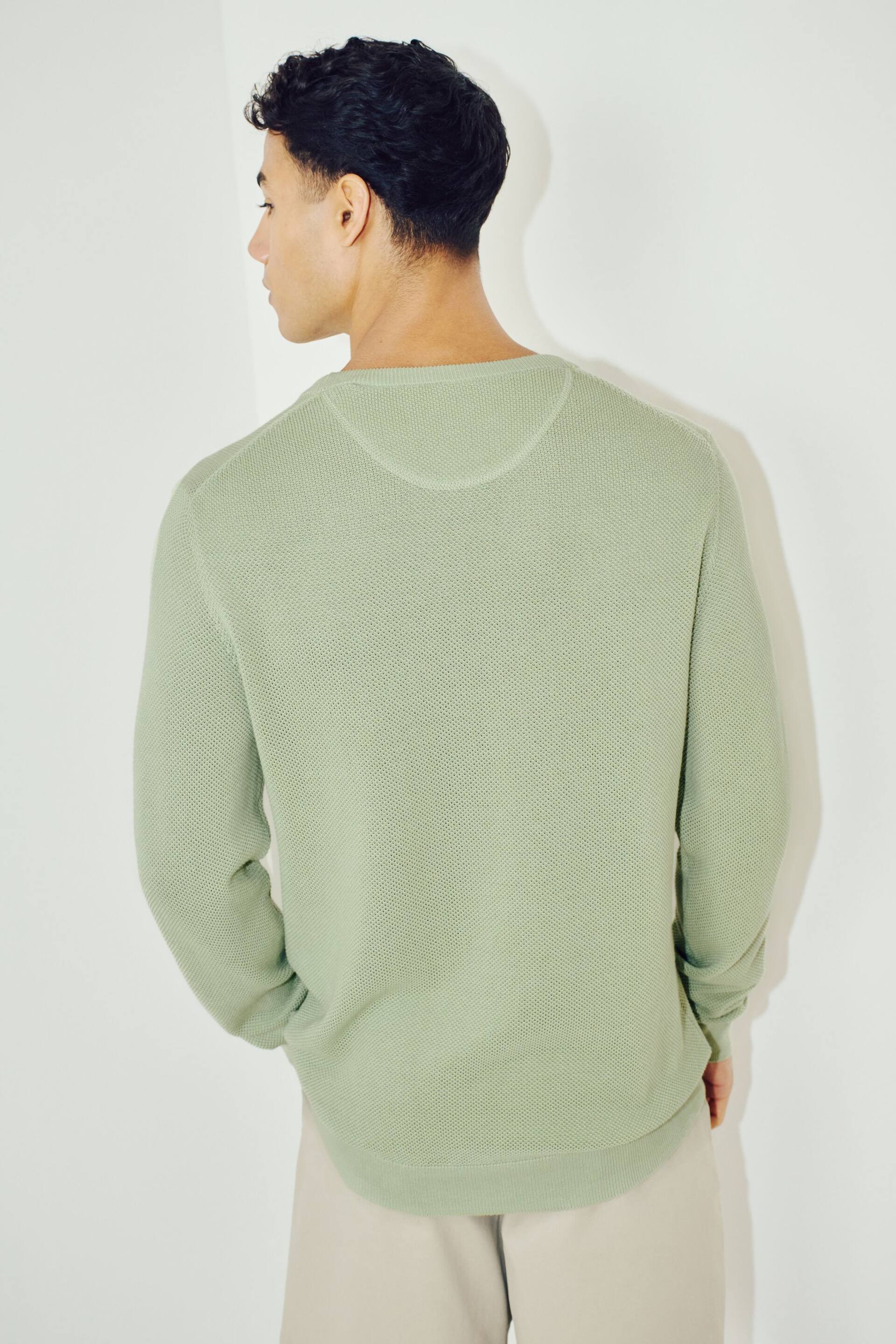 GANT Melange Cotton Pique Crew Neck Jumper - Image 2 of 5