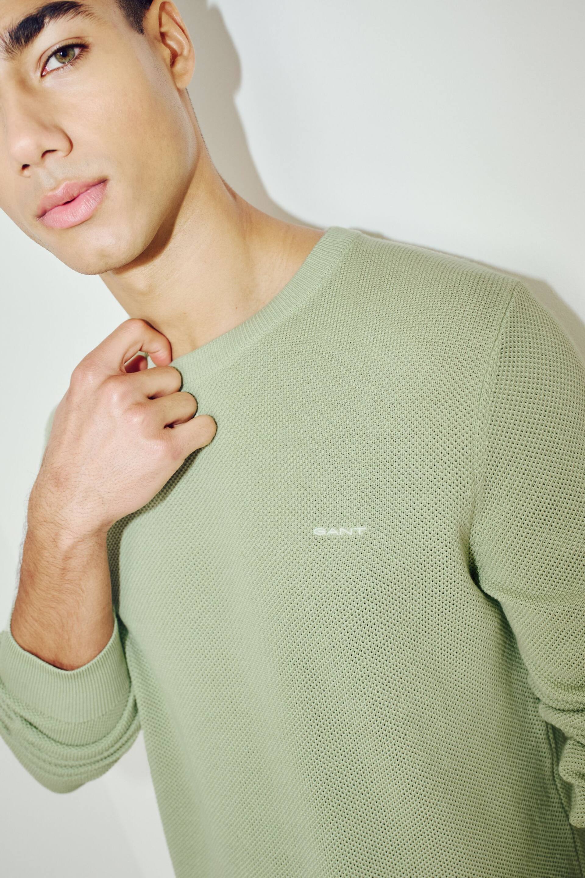 GANT Melange Cotton Pique Crew Neck Jumper - Image 4 of 5