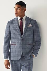 Blue Slim Fit Trimmed Check Suit Jacket - Image 1 of 11