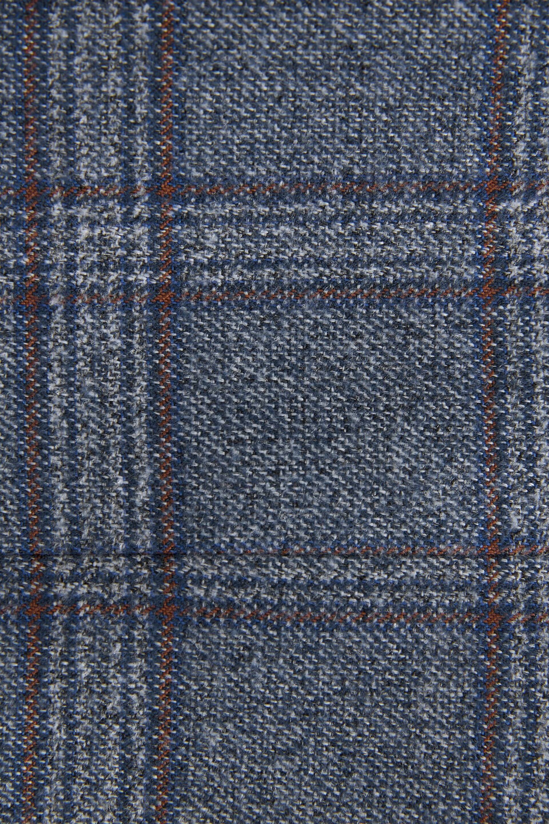 Blue Slim Fit Trimmed Check Suit Jacket - Image 11 of 11