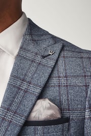 Blue Slim Fit Trimmed Check Suit Jacket - Image 4 of 11