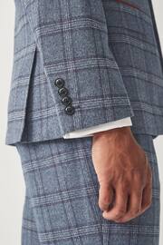 Blue Slim Fit Trimmed Check Suit Jacket - Image 6 of 11