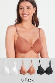 Black/White/Nude Pad Full Cup Microfibre Smoothing T-Shirt Bras 3 Pack - Image 2 of 8