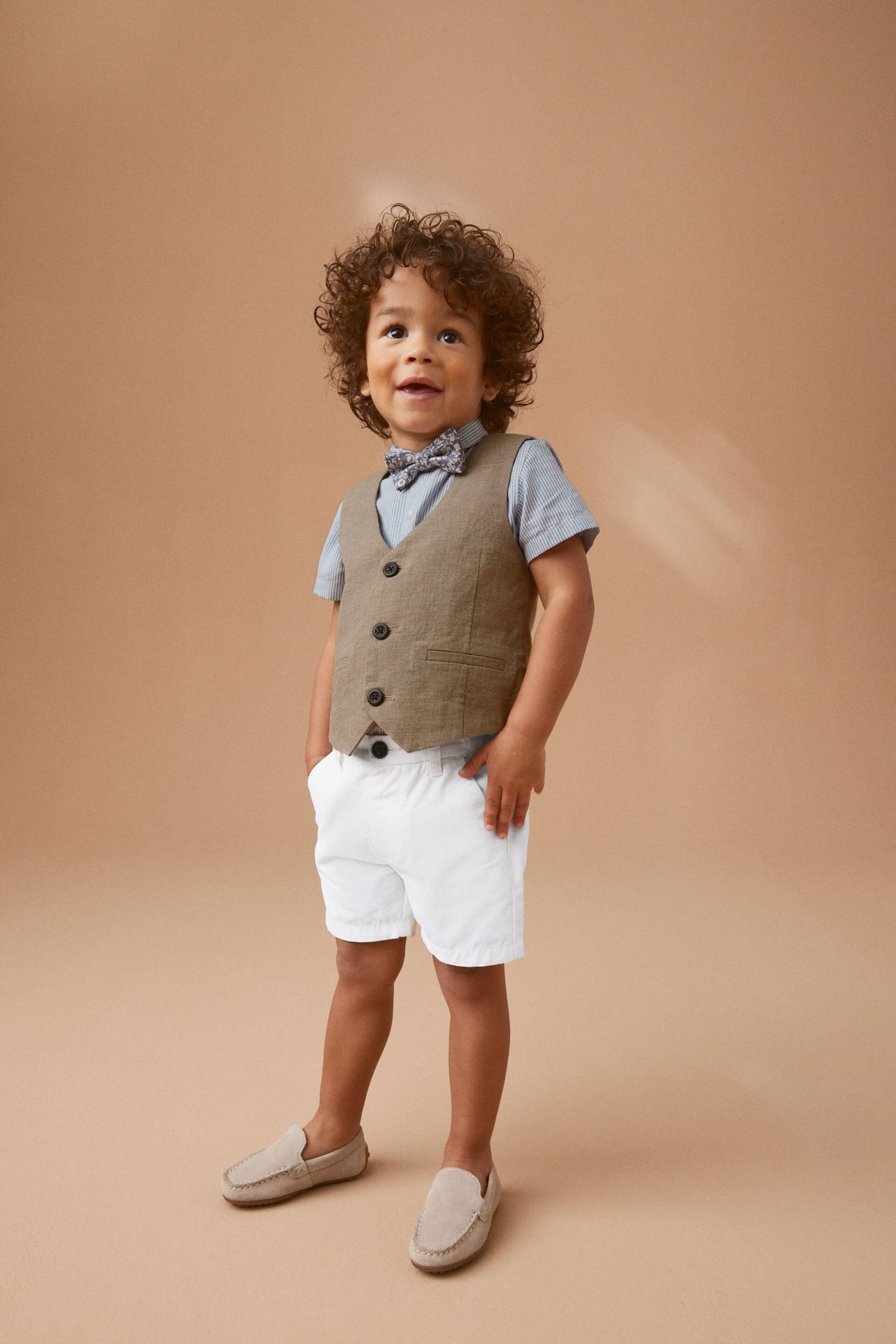 Tan Brown Waistcoat, Shirt, Short & Bow Tie Set (3mths-9yrs) - Image 2 of 9