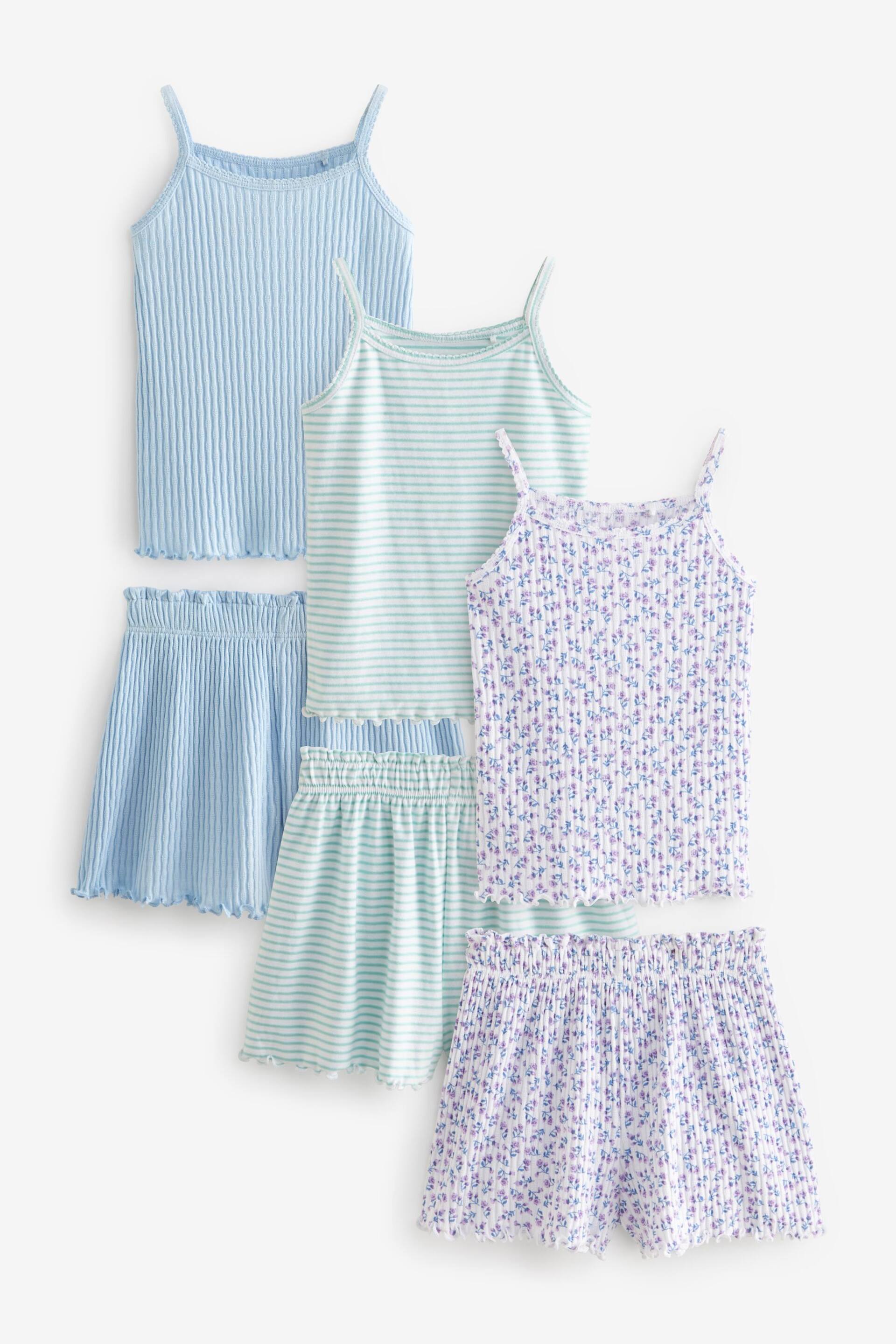 Green/Blue/Ditsy Short Cami Pyjamas 3 Pack (3-16yrs) - Image 5 of 10