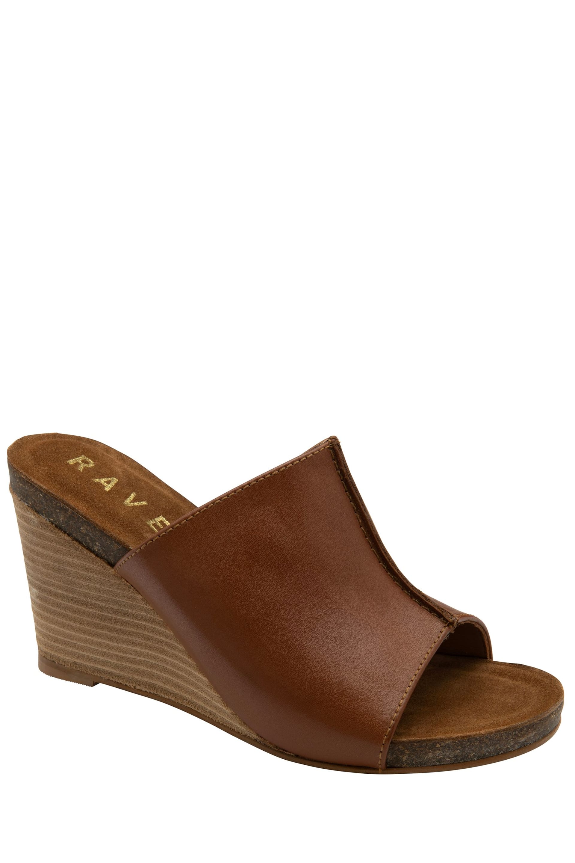 Ravel Brown Leather Wedge Mule Sandals - Image 1 of 4