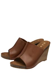 Ravel Brown Leather Wedge Mule Sandals - Image 2 of 4