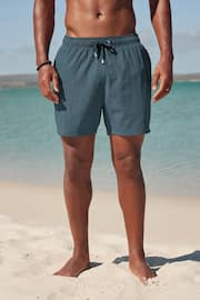 Navy Seersucker Plain Premium Swim Shorts - Image 5 of 12