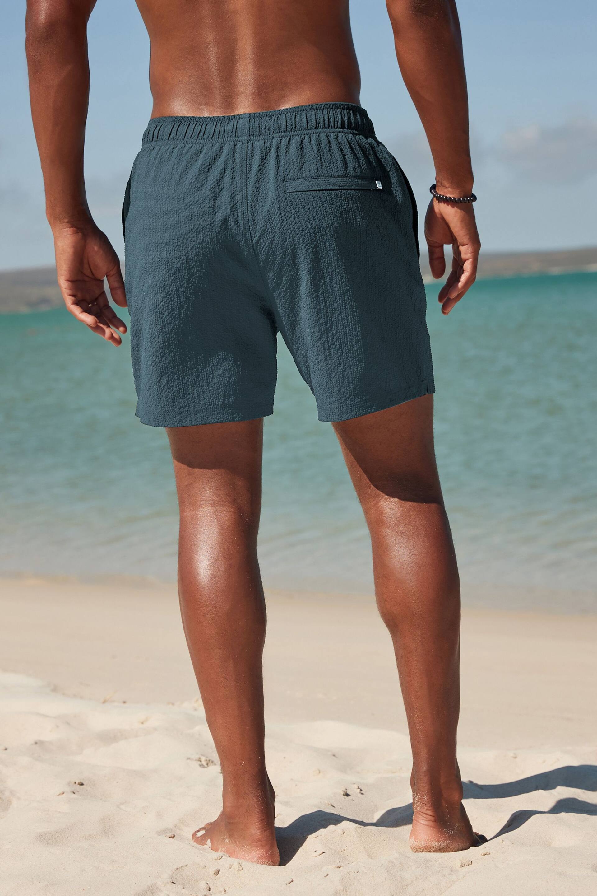 Navy Seersucker Plain Premium Swim Shorts - Image 6 of 12