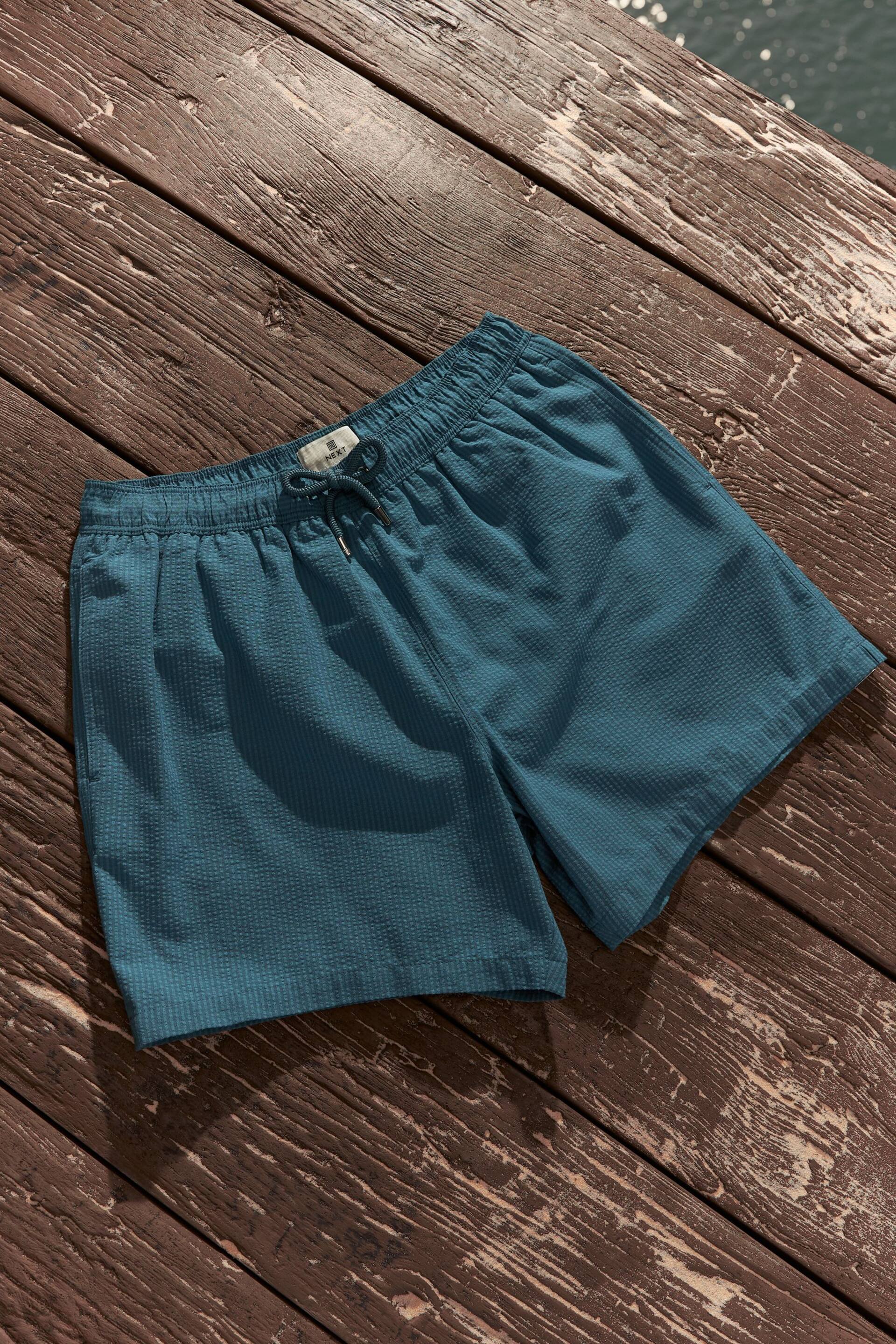Navy Seersucker Plain Premium Swim Shorts - Image 8 of 12