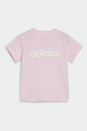 adidas Pink/Grey Sportswear Essentials Lineage Organic Cotton T-Shirt And Shorts Set - Image 2 of 6