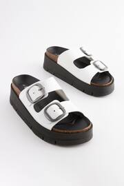 White Forever Comfort® Leather Double Buckle Flatform Sandals - Image 3 of 7