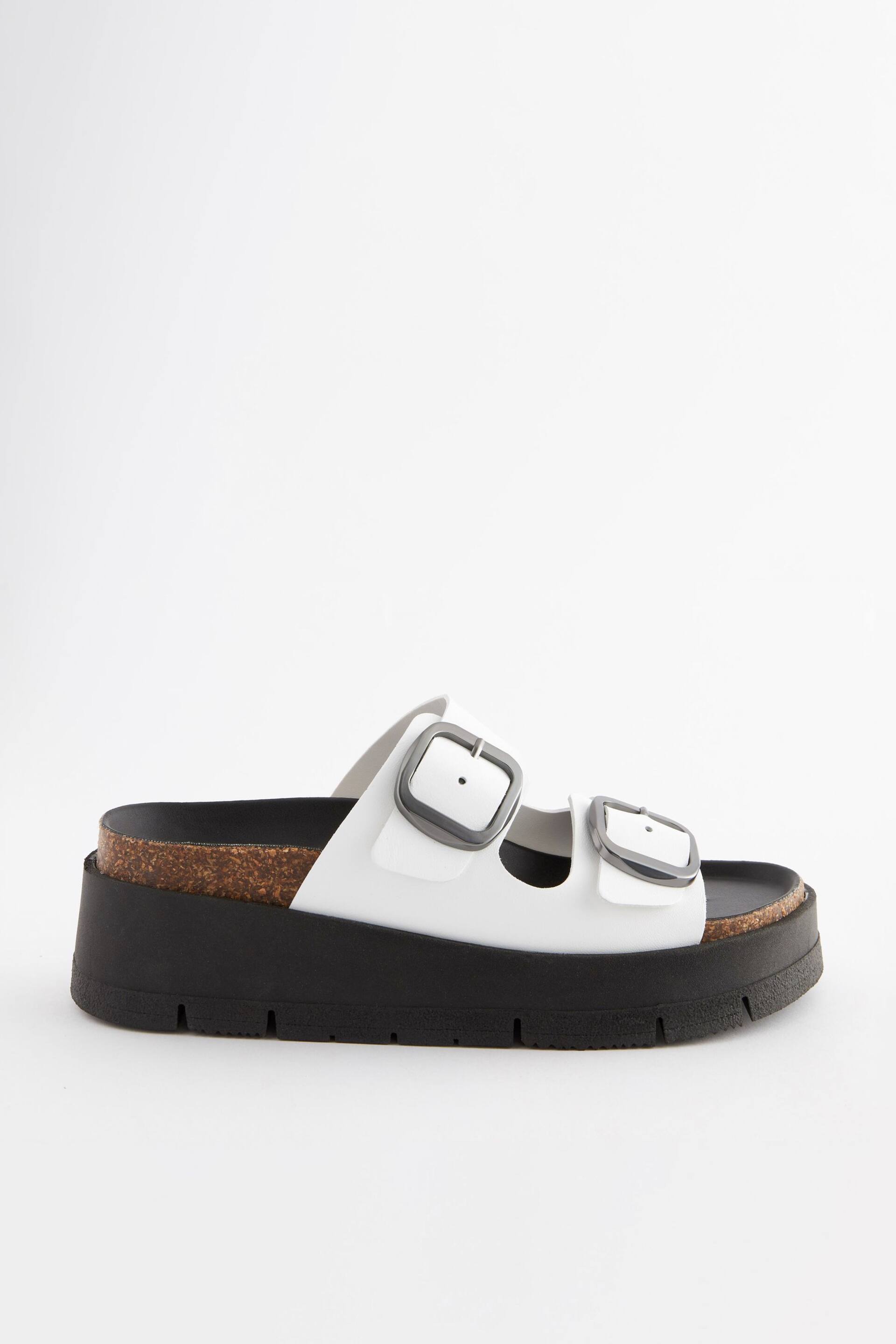 White Forever Comfort® Leather Double Buckle Flatform Sandals - Image 4 of 7