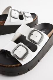 White Forever Comfort® Leather Double Buckle Flatform Sandals - Image 6 of 7