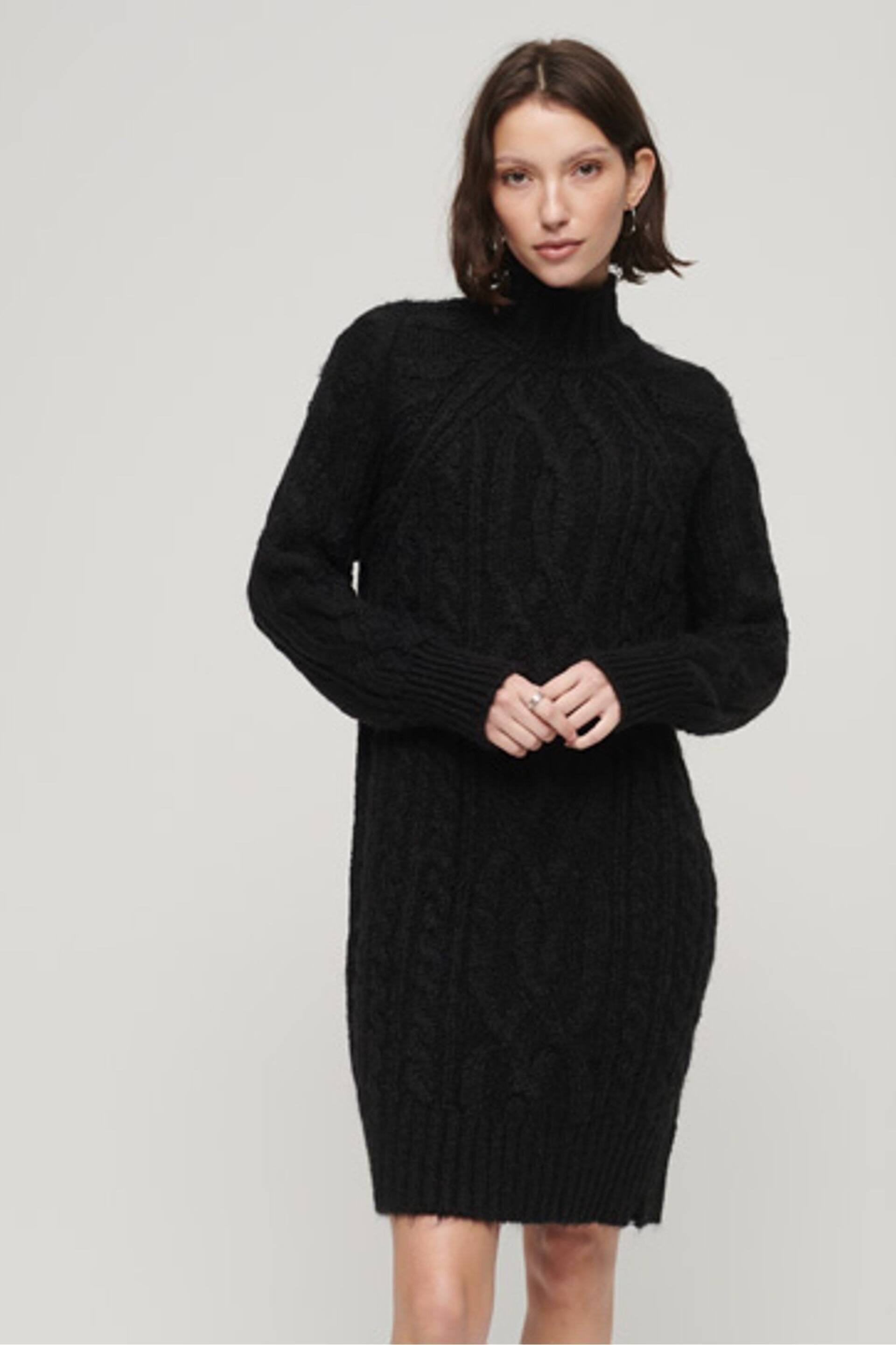 Superdry Black Cable Mock Neck Jumper Dress - Image 1 of 4