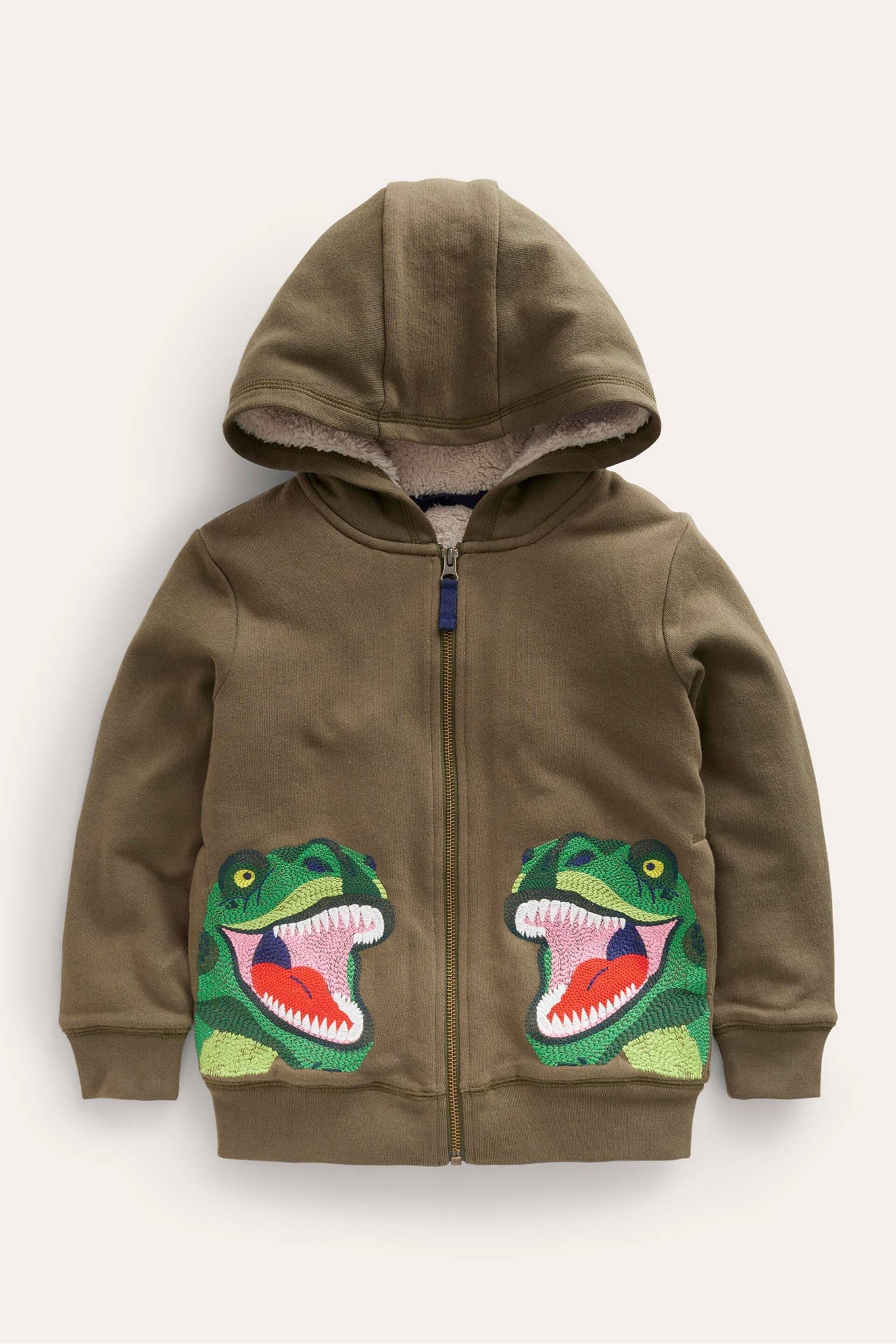 Boden Green Shaggy-lined Appliqué Hoodie - Image 1 of 3