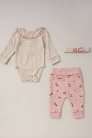 Homegrown White Cotton Bodysuit, Trouser and Bibs Set - Image 1 of 5