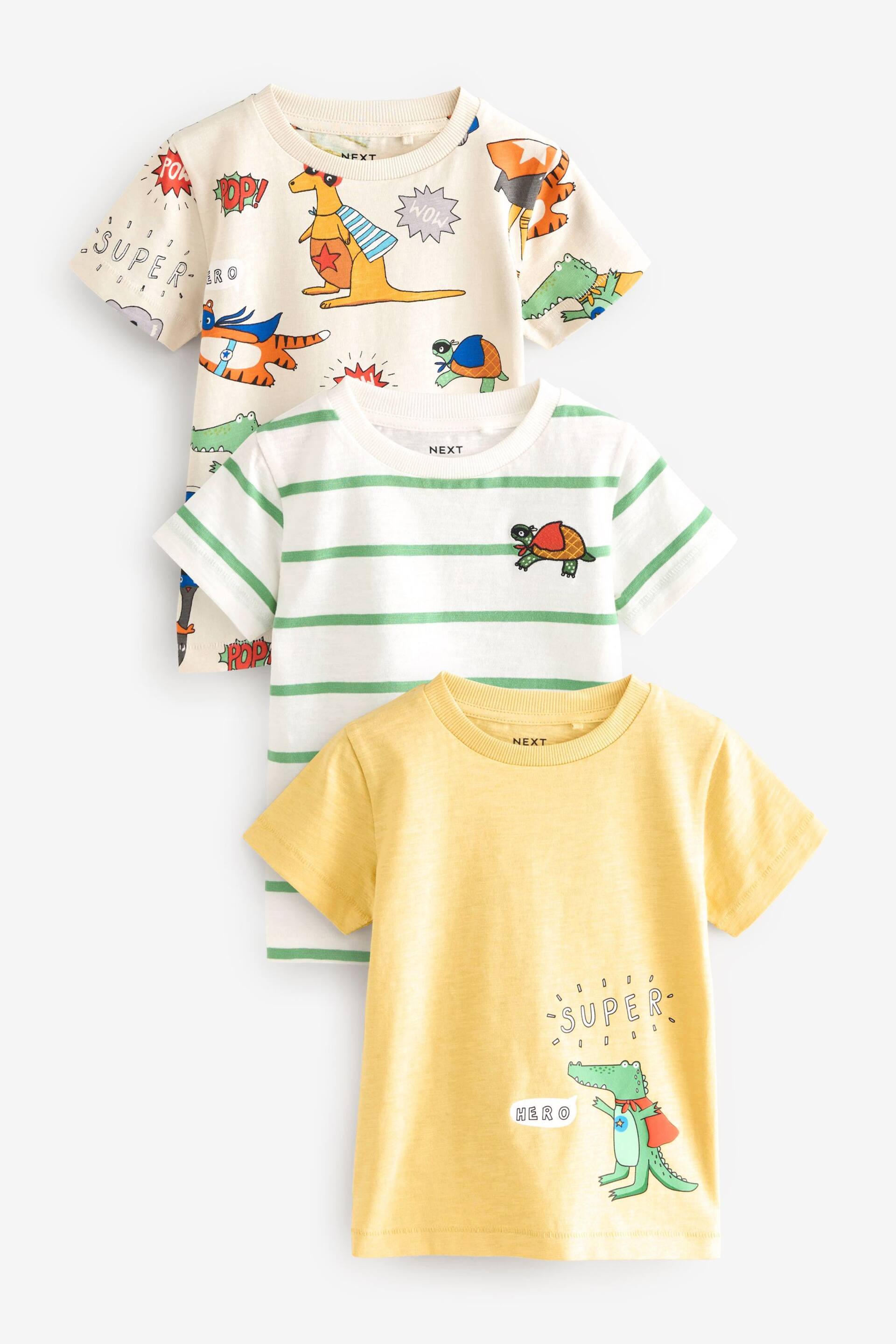 Yellow/Green Short Sleeve Character T-Shirts 3 Pack (3mths-7yrs) - Image 1 of 4