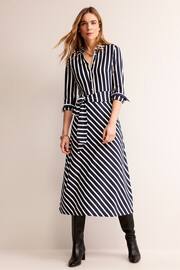 Boden Navy Stripe Laura Jersey Midi Shirt Dress - Image 1 of 5