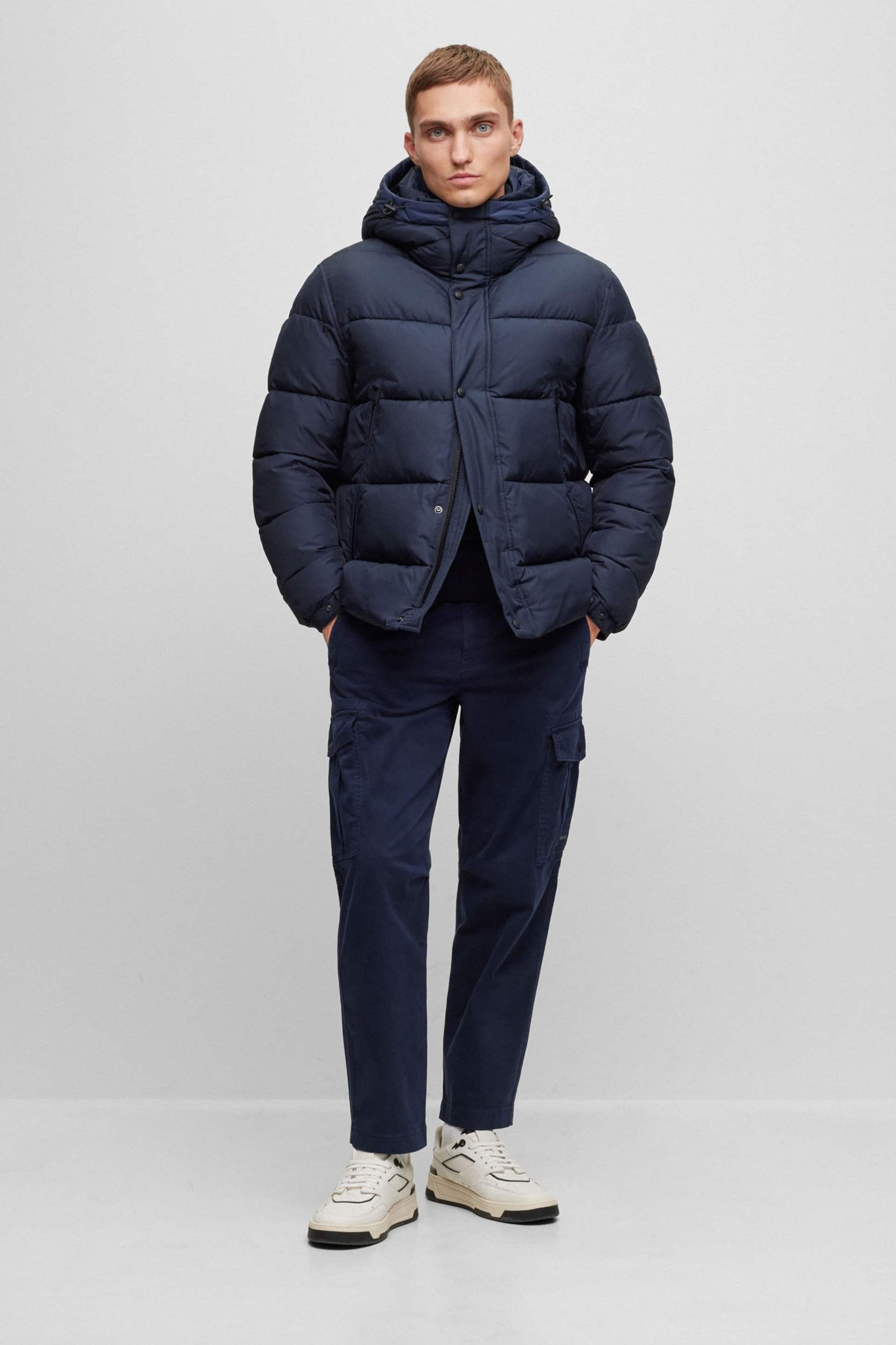BOSS Blue Water Repellent Hooded Down Puffer Jacket - Image 3 of 6