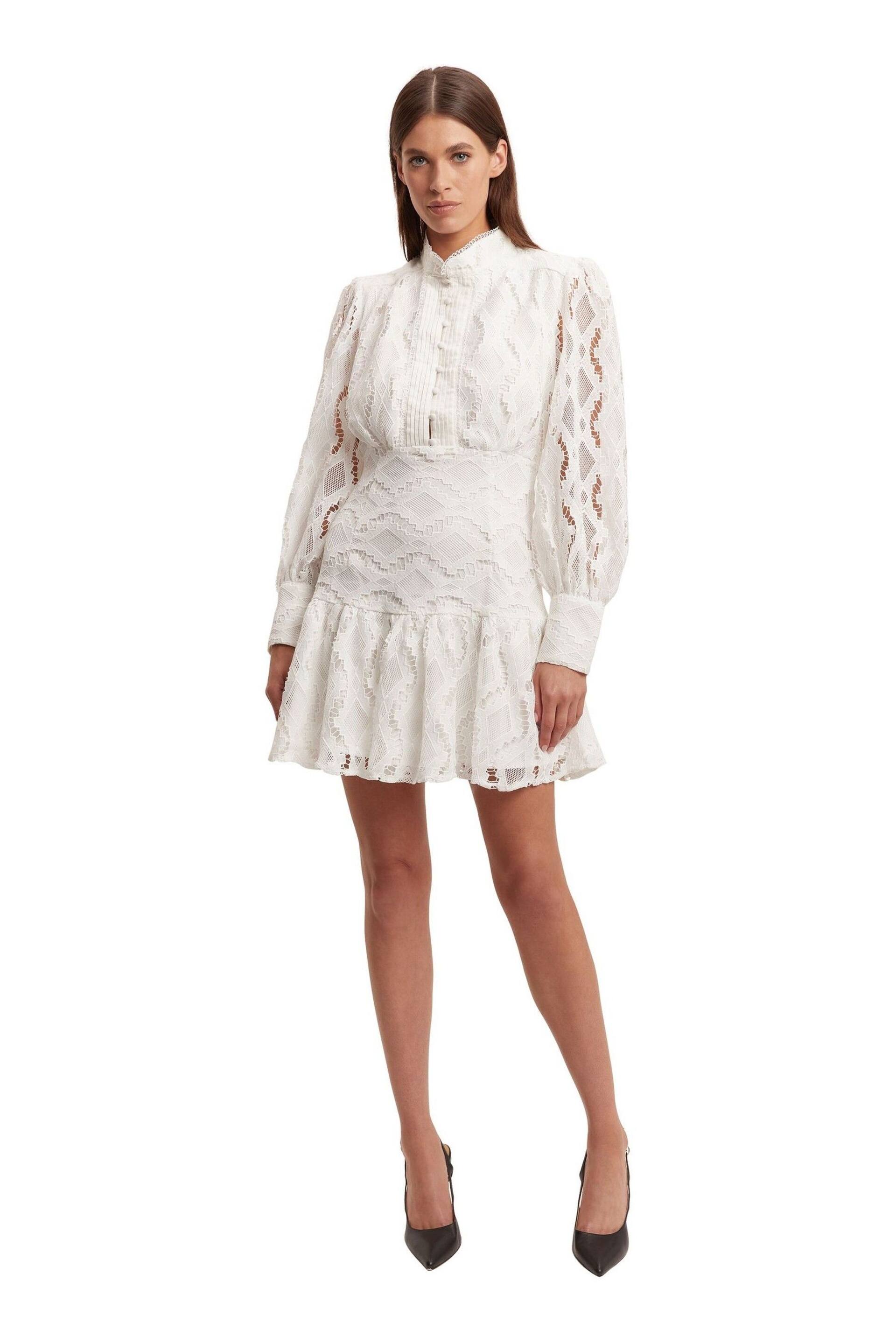 Bardot White Remy White Lace Tiered Mini Dress - Image 3 of 5