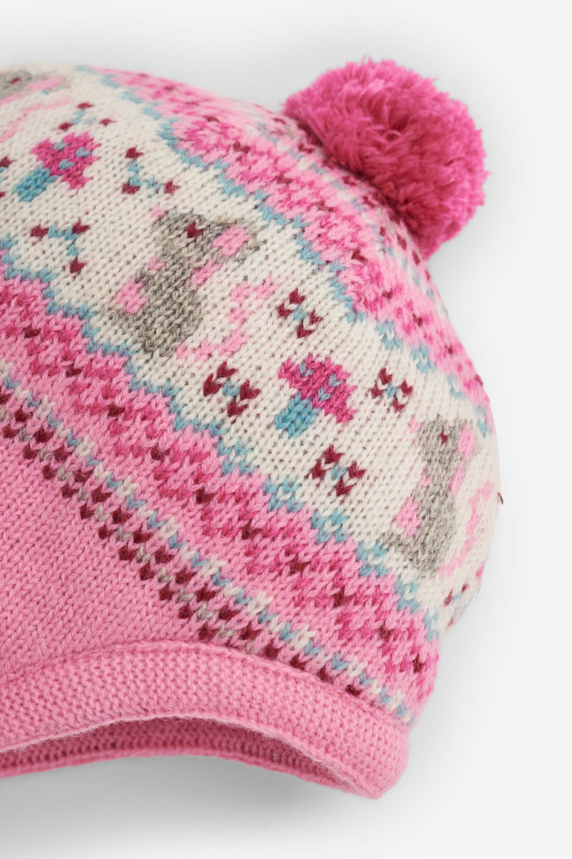 JoJo Maman Bébé Pink Mouse Fair Isle Hat - Image 2 of 5