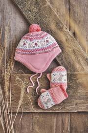 JoJo Maman Bébé Pink Mouse Fair Isle Hat - Image 4 of 5