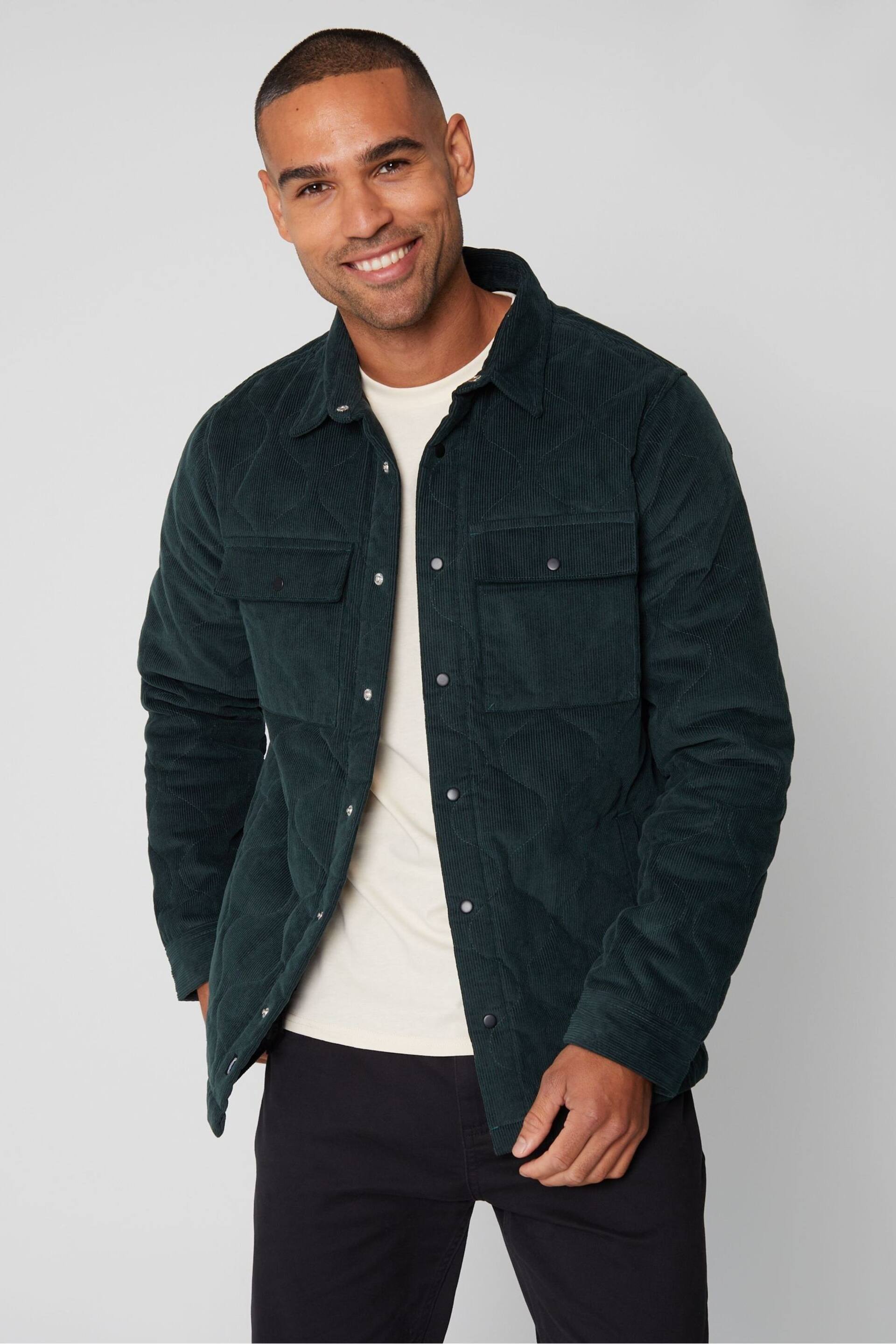 Threadbare Green Cord Overshirt With Quilted Lining - Image 1 of 4