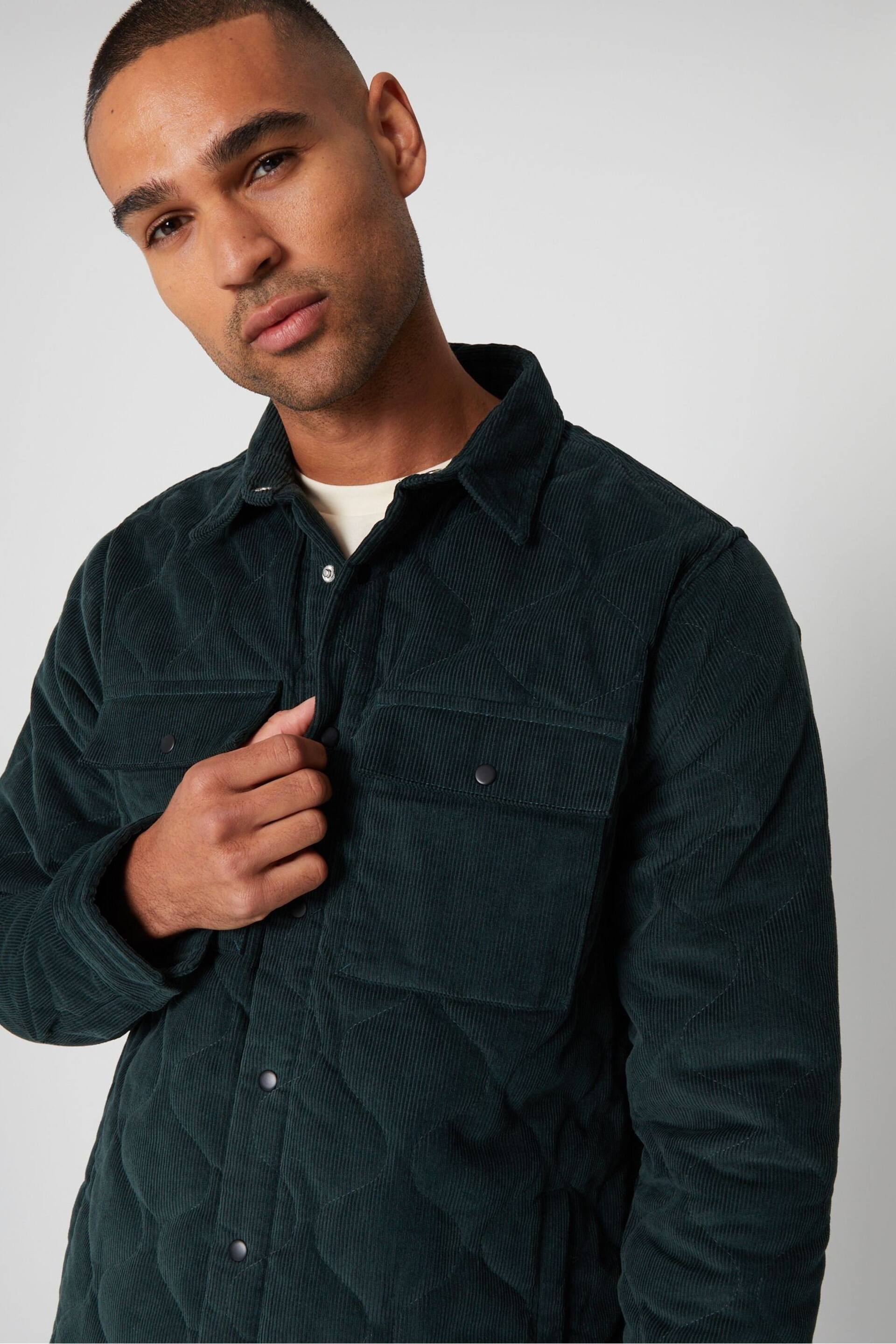 Threadbare Green Cord Overshirt With Quilted Lining - Image 4 of 4