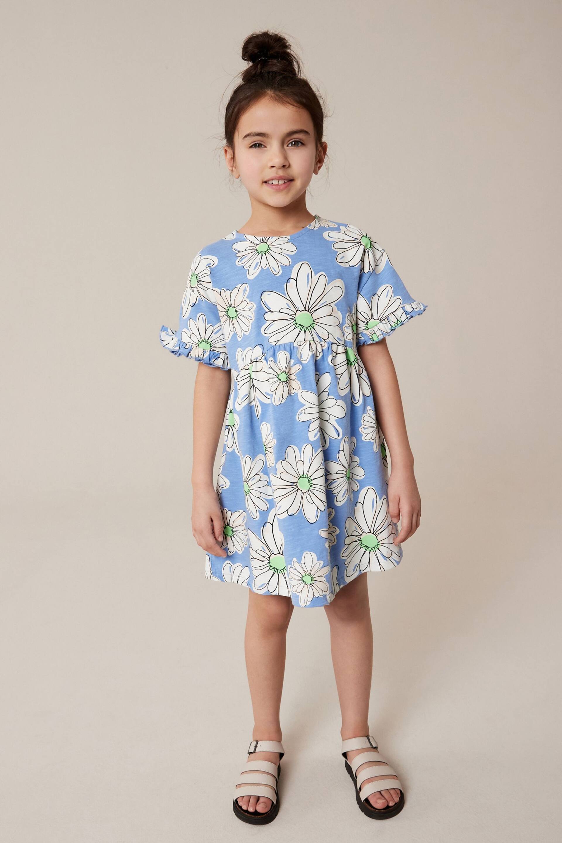 Blue Floral Short Sleeve Cotton Jersey Dress (3-16yrs) - Image 2 of 6
