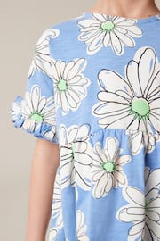Blue Floral Short Sleeve Cotton Jersey Dress (3-16yrs) - Image 3 of 6