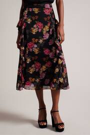 Ted Baker Black Waterfall Ruffle Pattsie Midi Skirt - Image 1 of 5