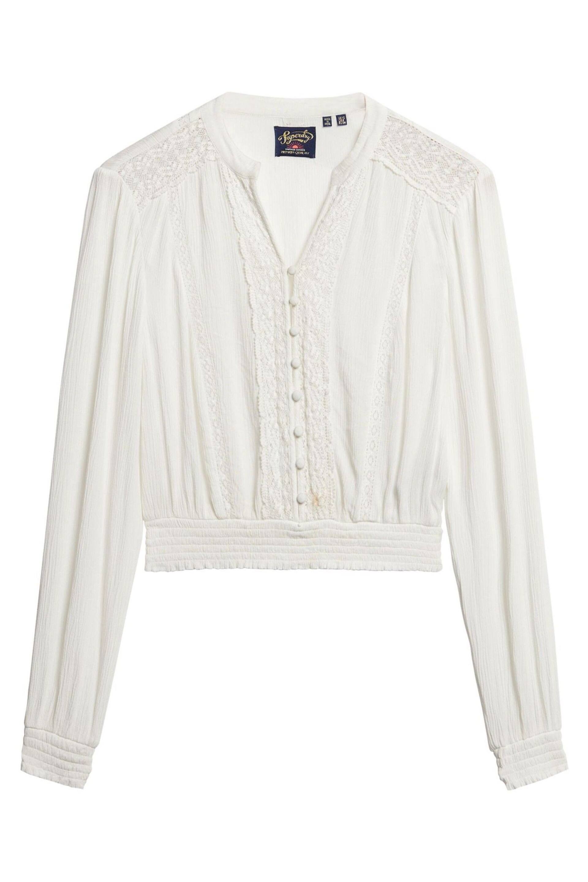 SUPERDRY Cream Long Sleeve Lace Trim Smocked Blouse - Image 6 of 6