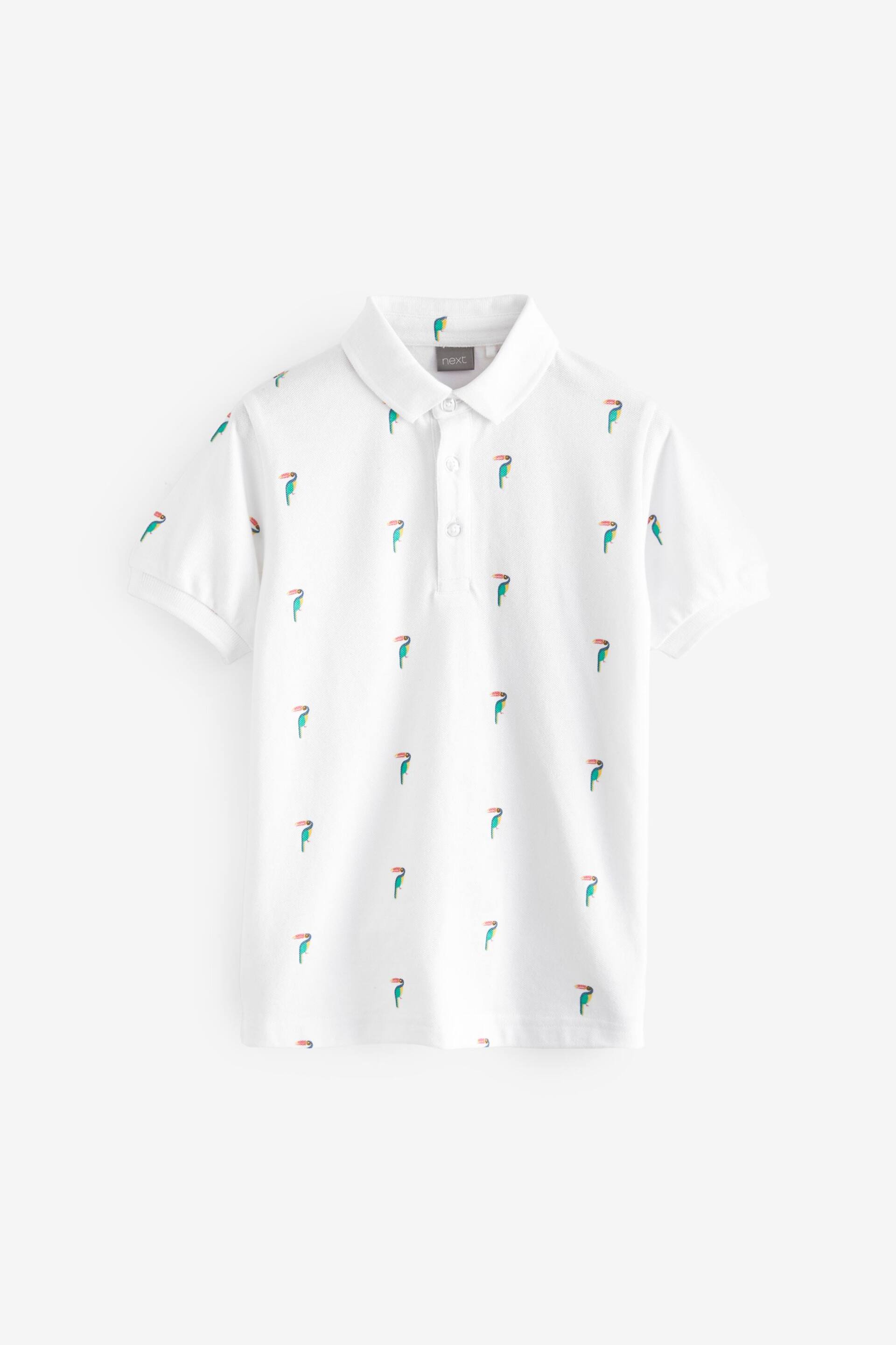 White Toucan All-Over Print Short Sleeve Polo Top (3-16yrs) - Image 1 of 3