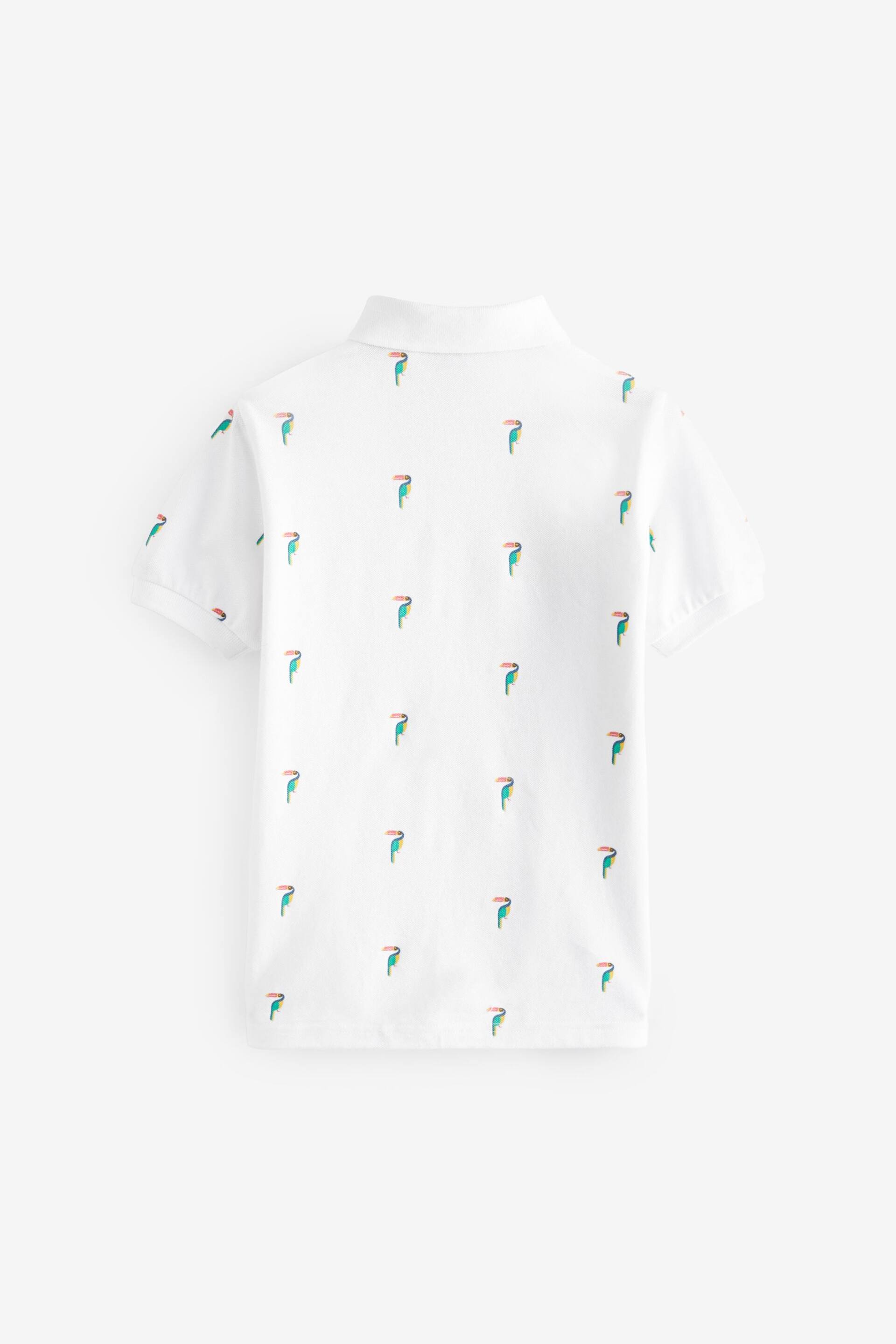White Toucan All-Over Print Short Sleeve Polo Top (3-16yrs) - Image 2 of 3