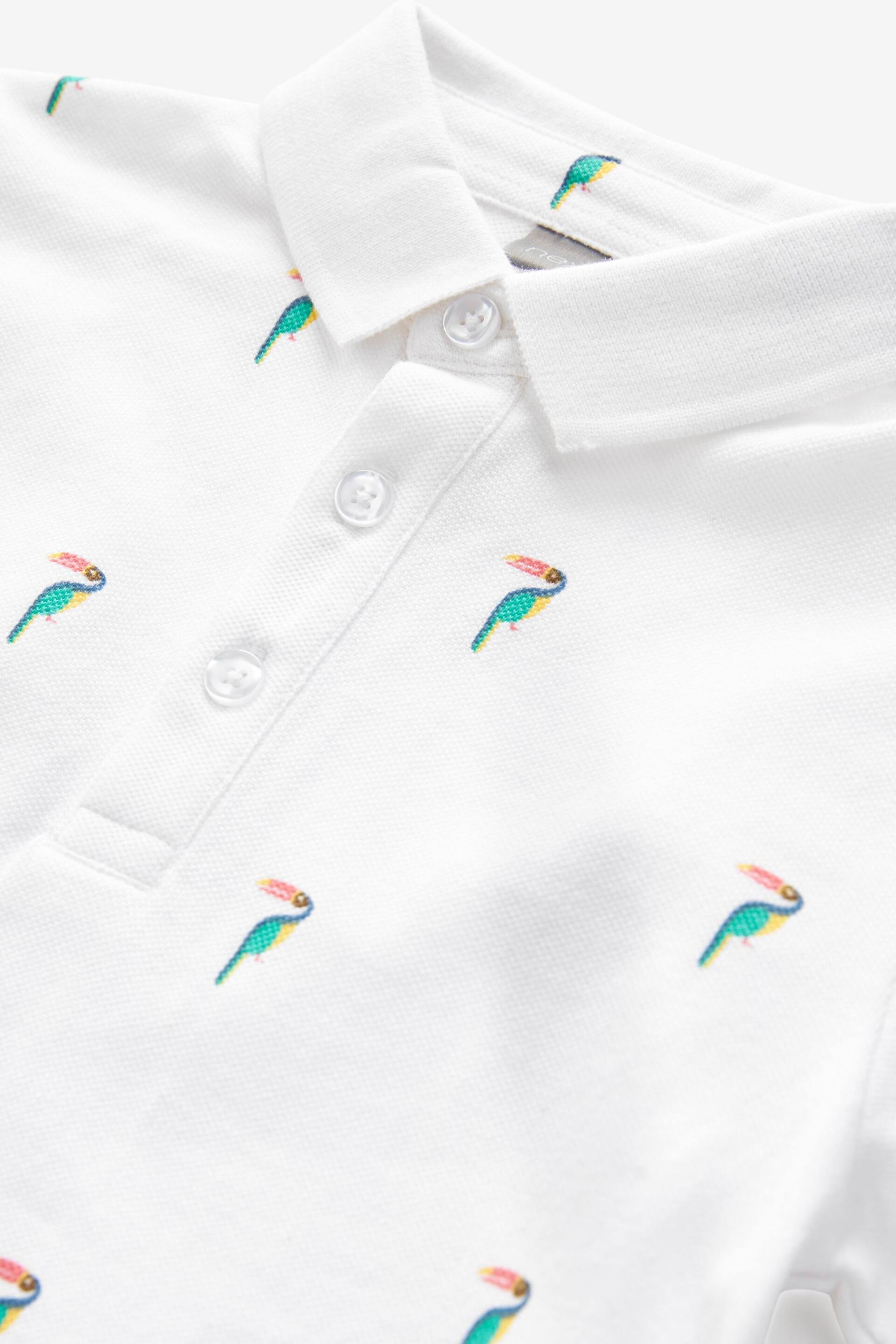 White Toucan All-Over Print Short Sleeve Polo Top (3-16yrs) - Image 3 of 3