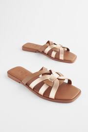 Tan Brown Extra Wide Fit Forever Comfort® Leather Lattice Mules Sandals - Image 1 of 5