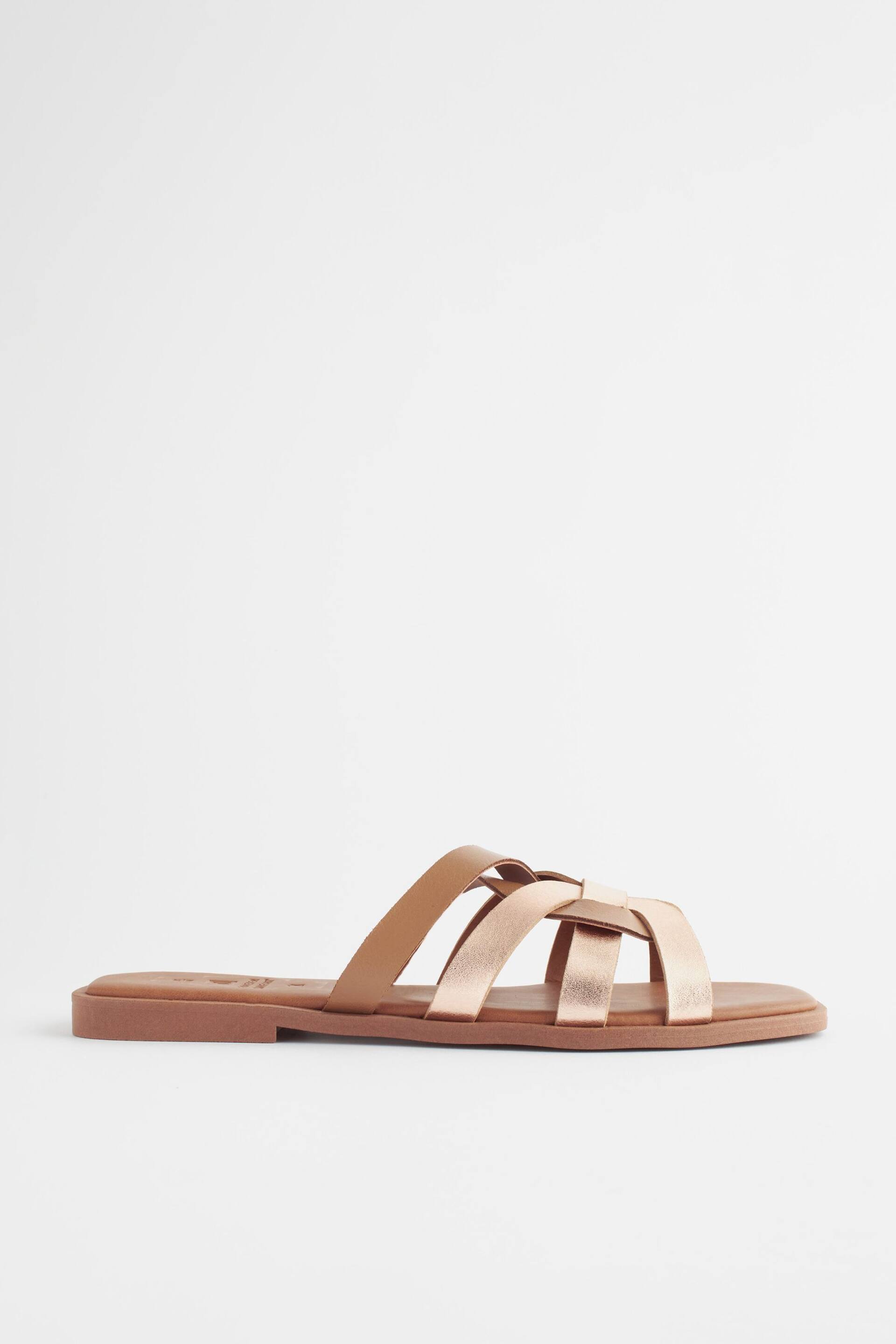 Tan Brown Extra Wide Fit Forever Comfort® Leather Lattice Mules Sandals - Image 2 of 5