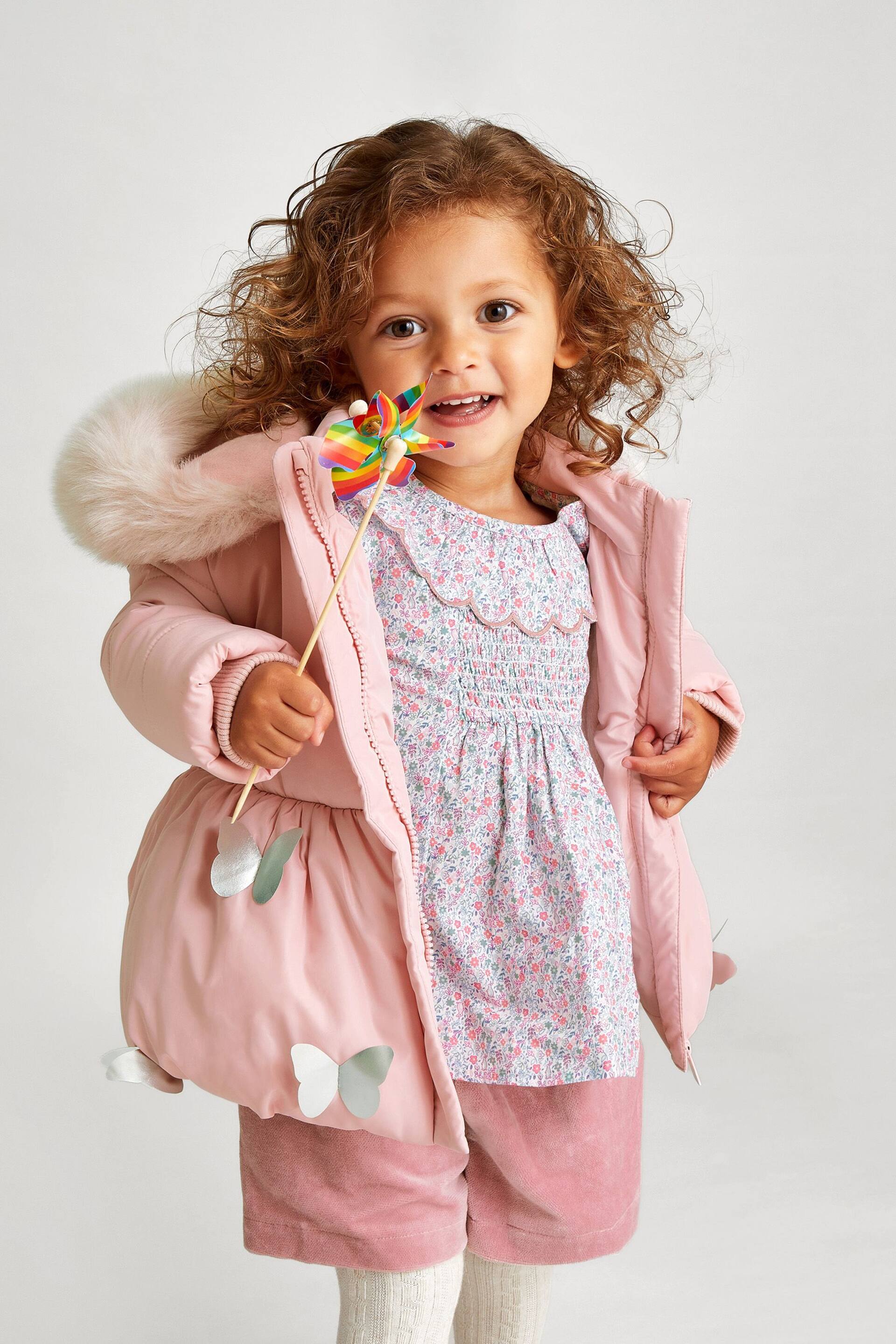 Monsoon Pink Baby Butterfly 3D Padded Coat - Image 1 of 4