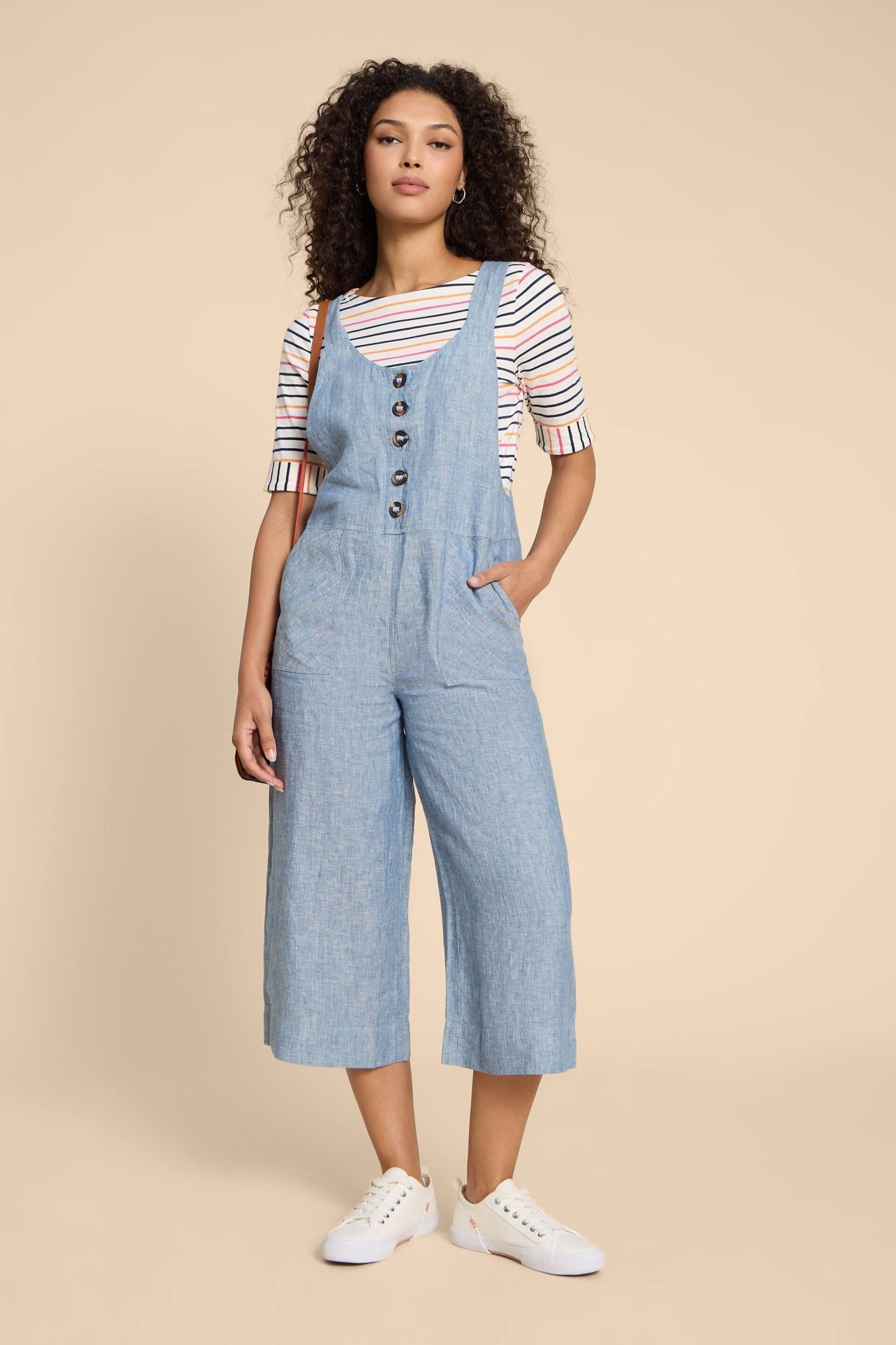 White Stuff Blue Viola Linen Dungaree - Image 1 of 7