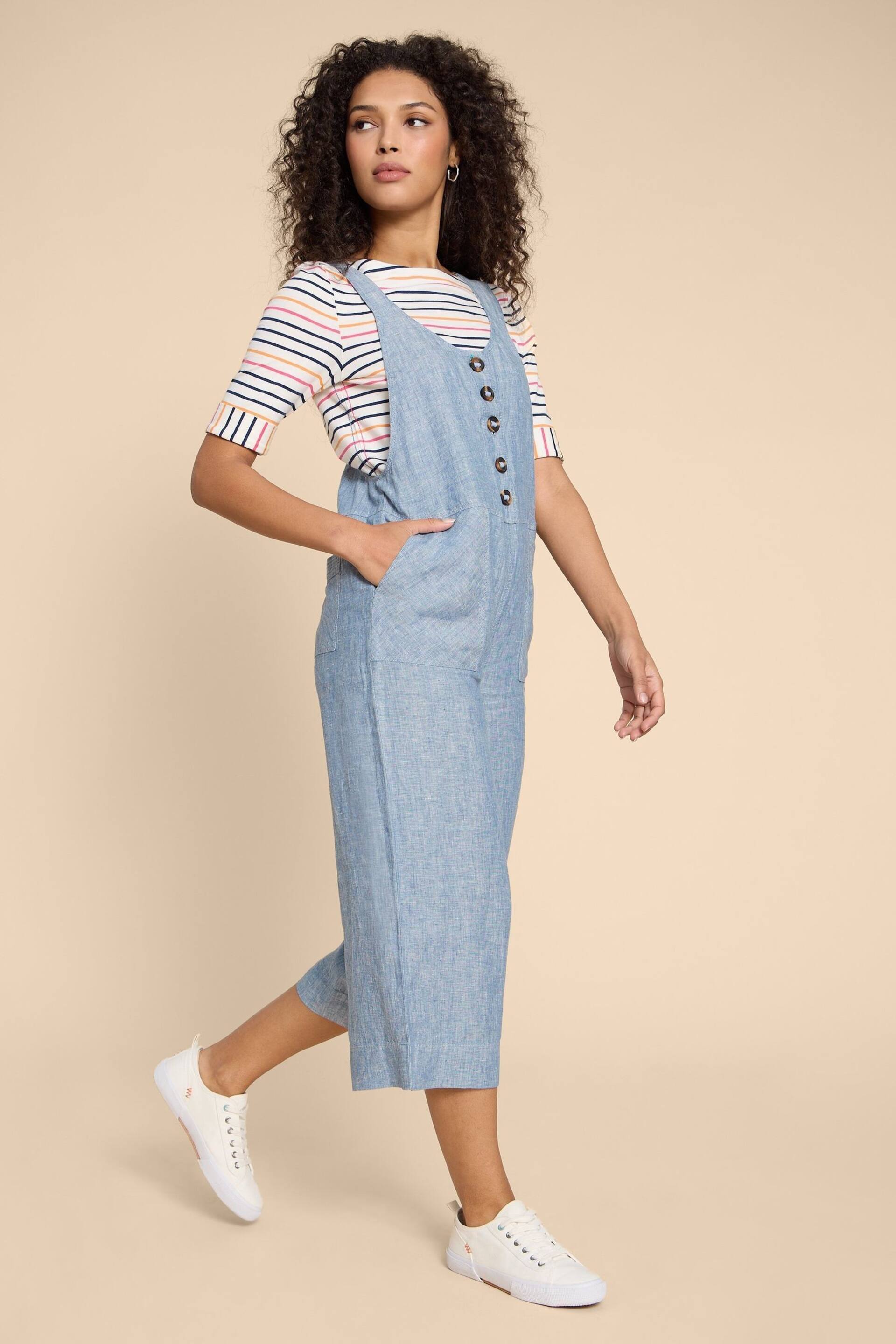 White Stuff Blue Viola Linen Dungaree - Image 3 of 7