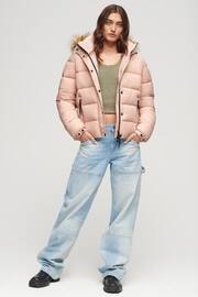 Superdry Pink Faux Fur Short Hooded Puffer Jacket - Image 2 of 5